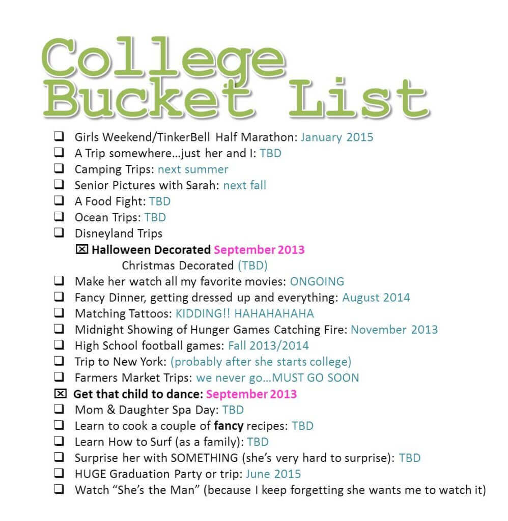 college bucket list 10 1 13